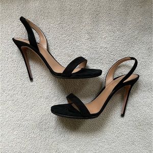 Aquazzura So Nude 105 Slingback Sandals, Black Suede, 8.5 (38.5)